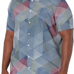 Perry Ellis Men's Standard Motion Slim Fit Linear Geo Shirt navy